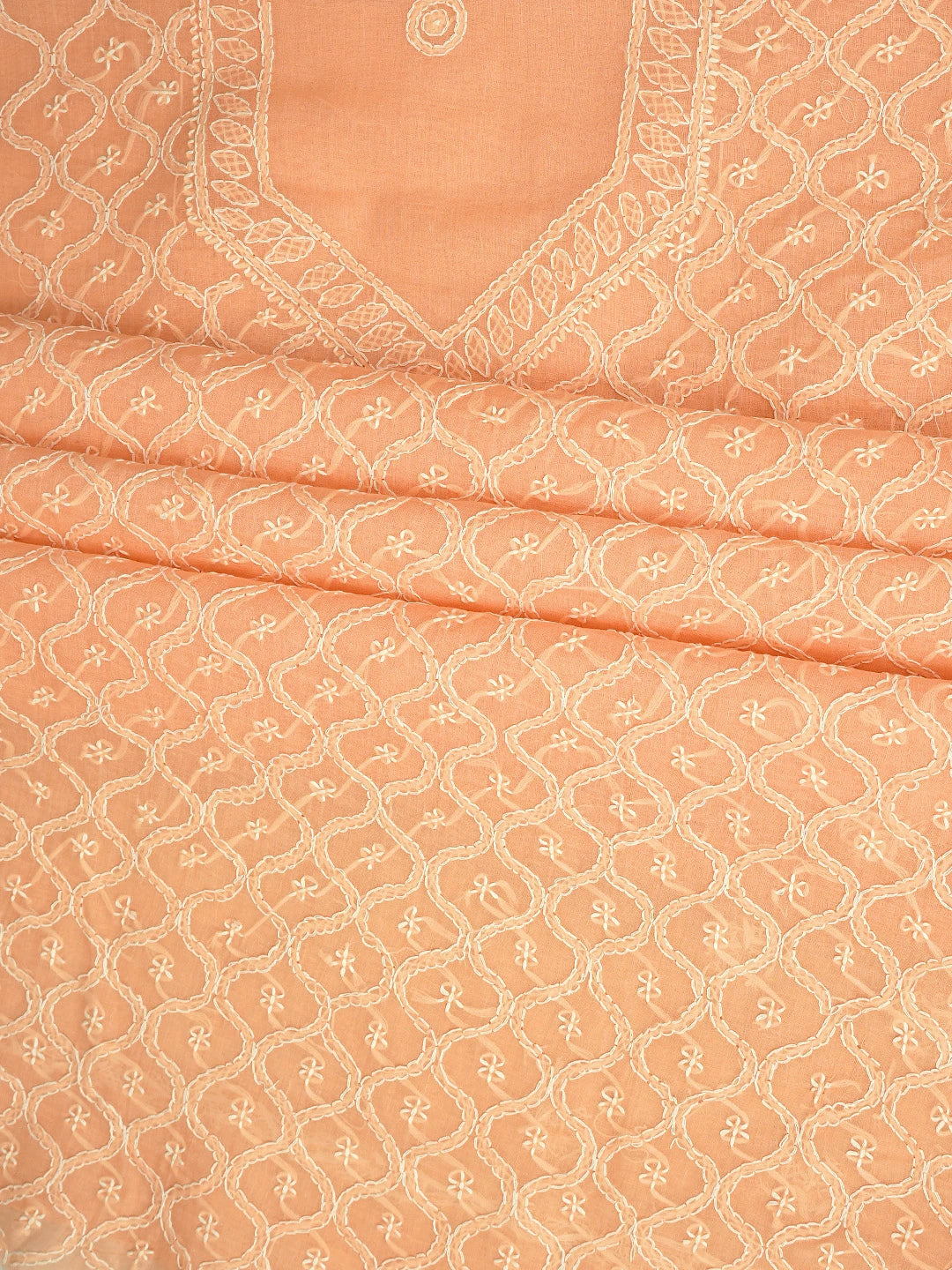 Ada Hand Embroidered Peach Cotton Lucknowi Chikankari Unstitched Suit Piece 01A882342