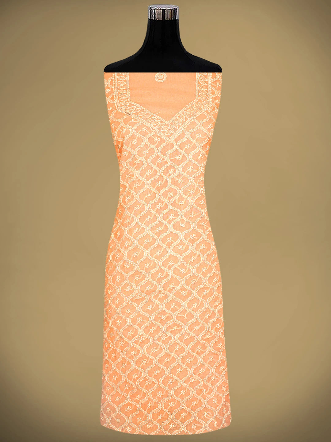 Ada Hand Embroidered Peach Cotton Lucknowi Chikankari Unstitched Suit Piece 01A882342