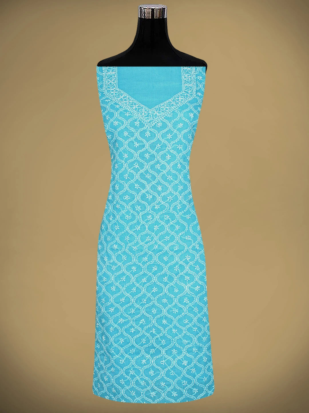 Ada Hand Embroidered Blue Cotton Lucknowi Chikankari Unstitched Suit Piece 01A882355