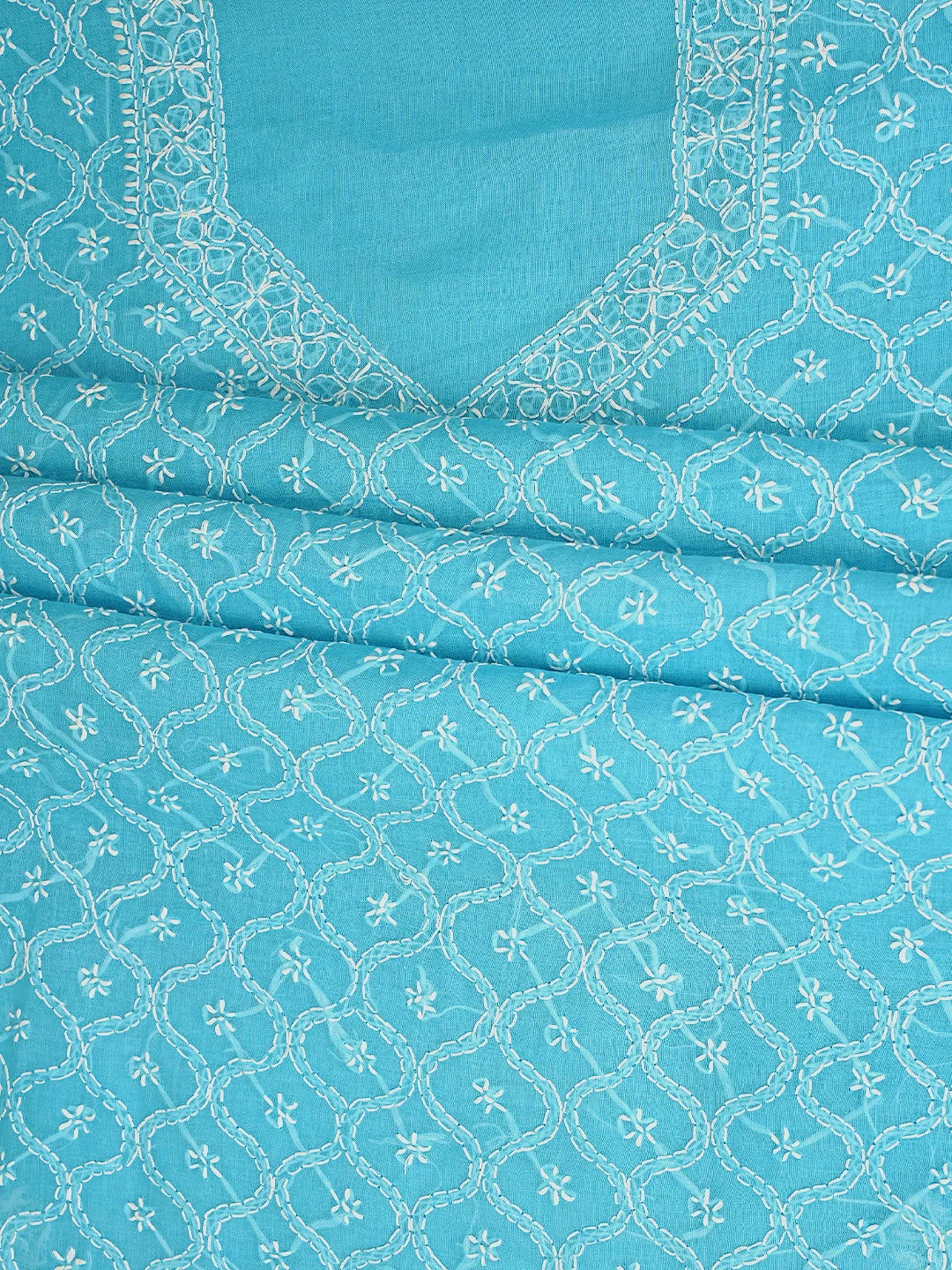Ada Hand Embroidered Blue Cotton Lucknowi Chikankari Unstitched Suit Piece 01A882355