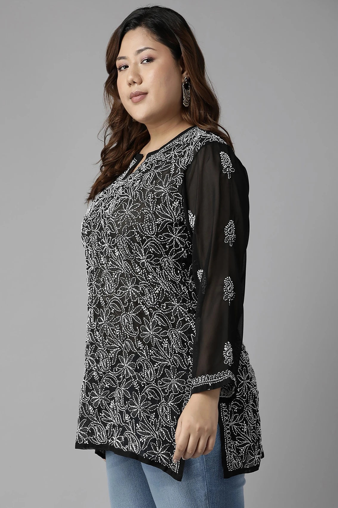 Ada Hand Embroidered Black Georgette Lucknowi Chikankari Straight Kurti A911235