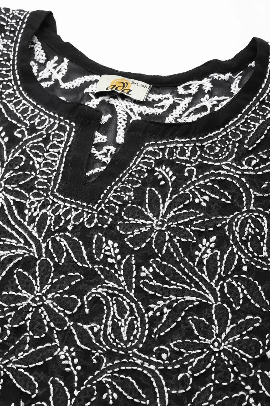Ada Hand Embroidered Black Georgette Lucknowi Chikankari Straight Kurti A911235
