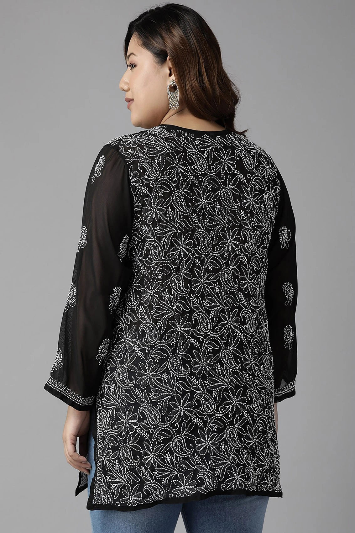 Ada Hand Embroidered Black Georgette Lucknowi Chikankari Straight Kurti A911235