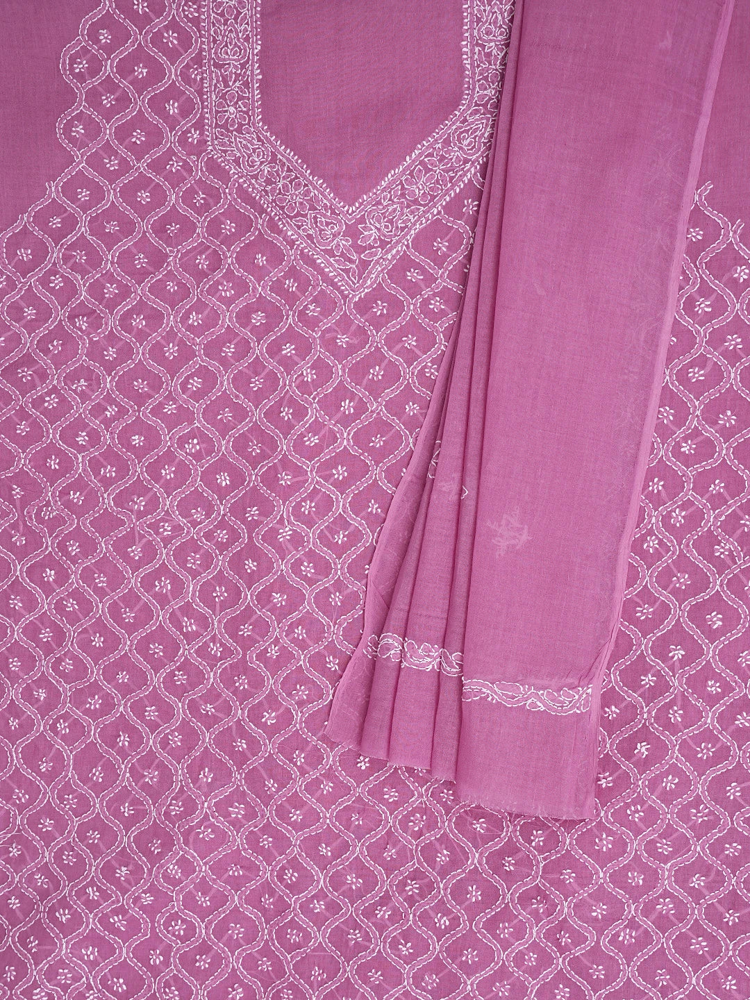 Ada Hand Embroidered Dark Pink Cotton Lucknowi Chikankari Unstitched Suit Piece 01A882340