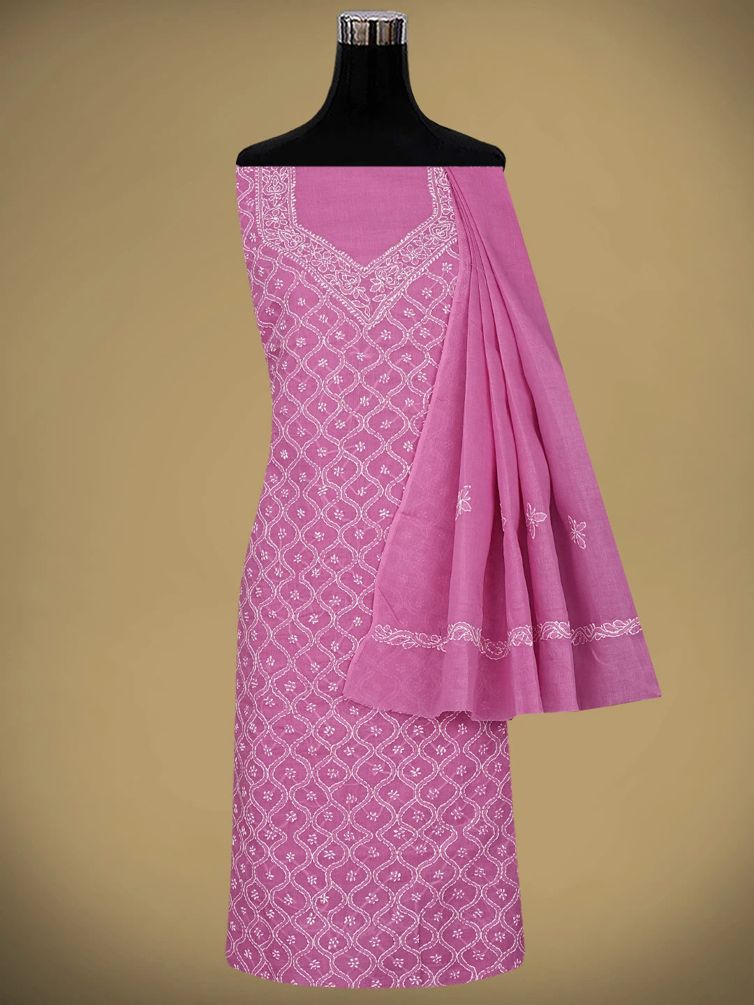Ada Hand Embroidered Dark Pink Cotton Lucknowi Chikankari Unstitched Suit Piece 01A882340