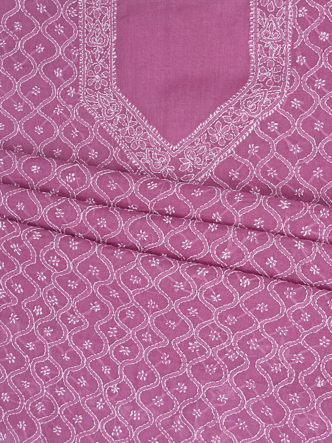 Ada Hand Embroidered Dark Pink Cotton Lucknowi Chikankari Unstitched Suit Piece 01A882340