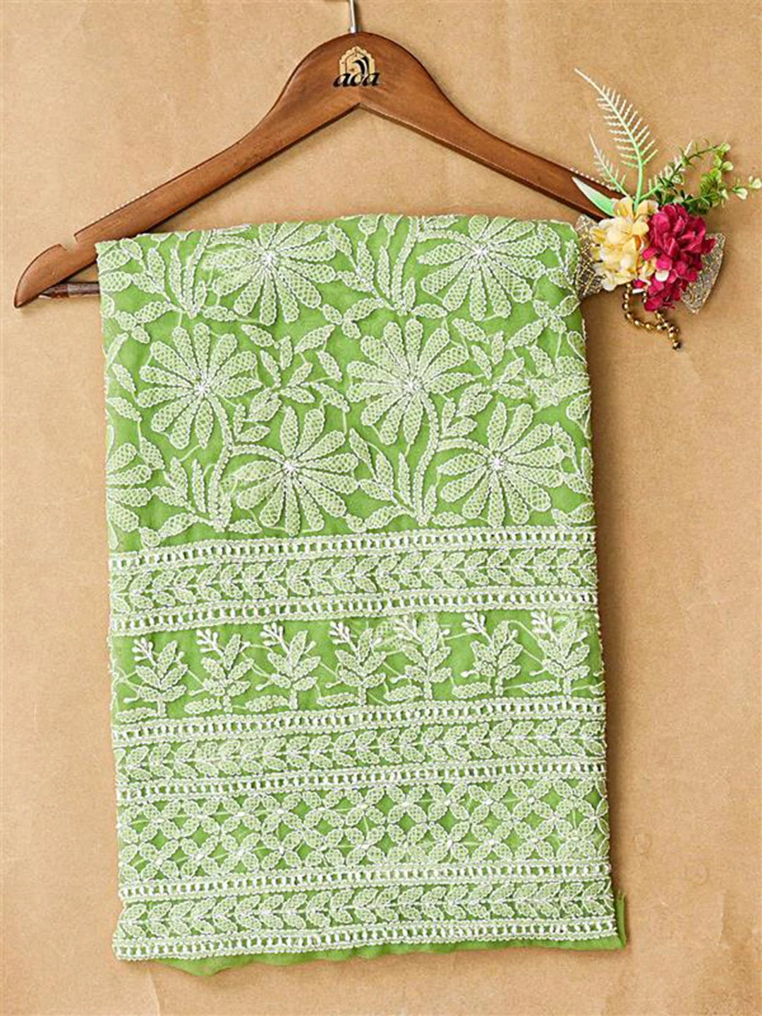 Ada Hand Embroidered Green Georgette Lucknowi Chikankari Unstitched Kurta Piece 01A715939