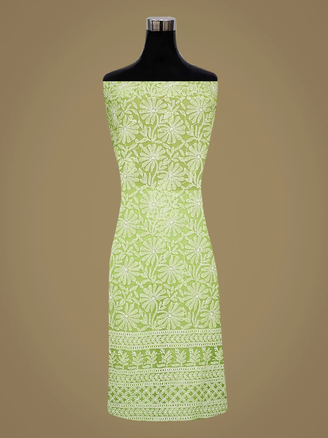 Ada Hand Embroidered Green Georgette Lucknowi Chikankari Unstitched Kurta Piece 01A715939