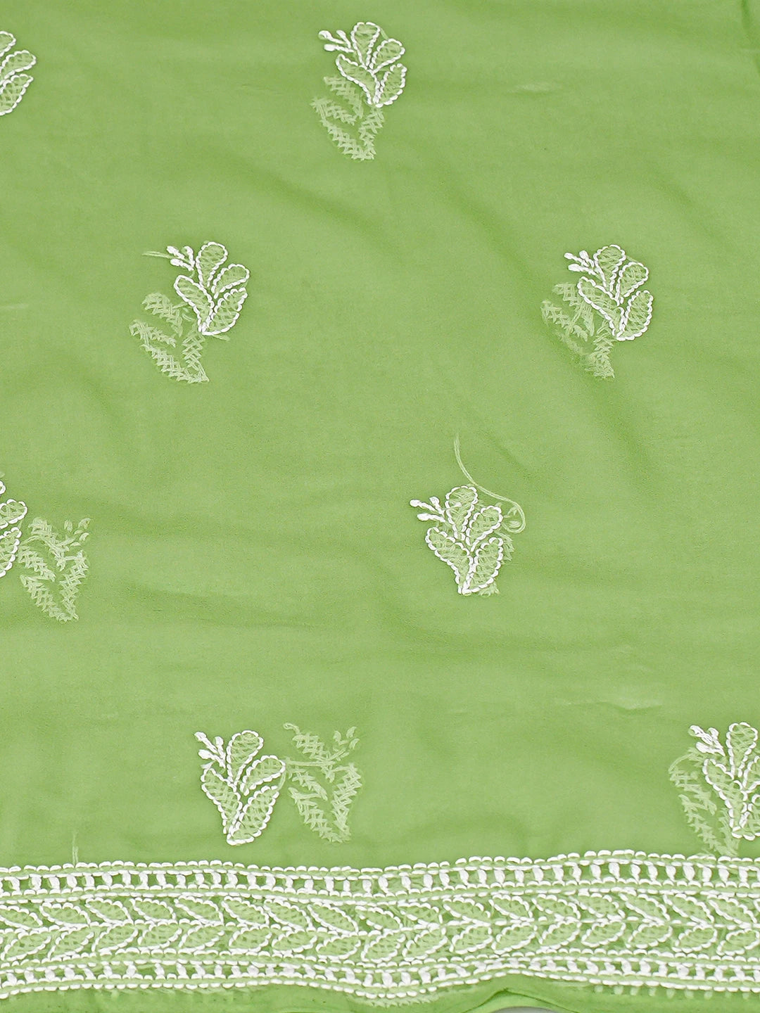 Ada Hand Embroidered Green Georgette Lucknowi Chikankari Unstitched Kurta Piece 01A715939