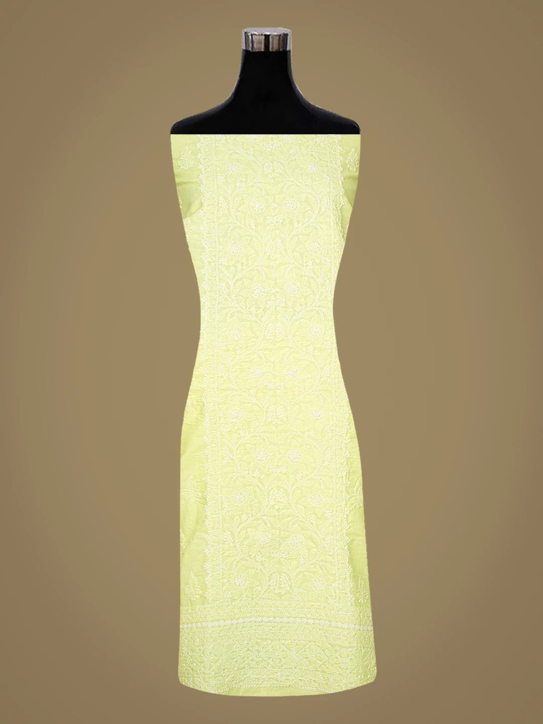 Ada Hand Embroidered Lemon Cotton Lucknowi Chikankari Unstitched Kurta Piece 01A759443