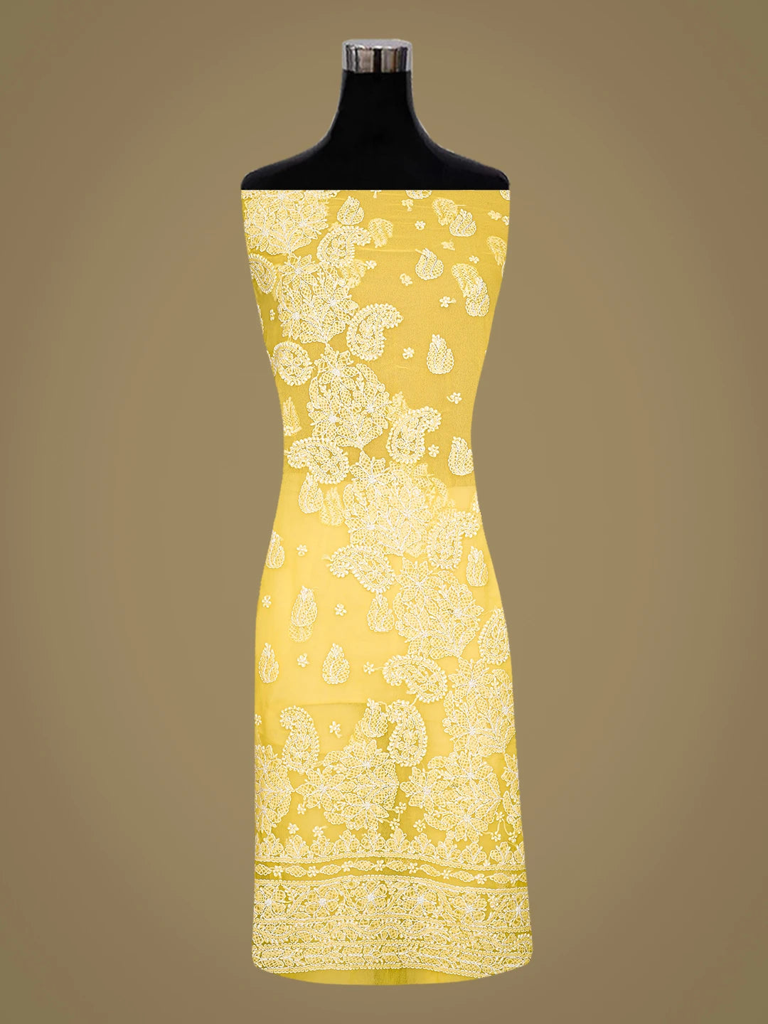 Ada Hand Embroidered Yellow Georgette Lucknowi Chikankari Unstitched Kurta Piece 01A678660