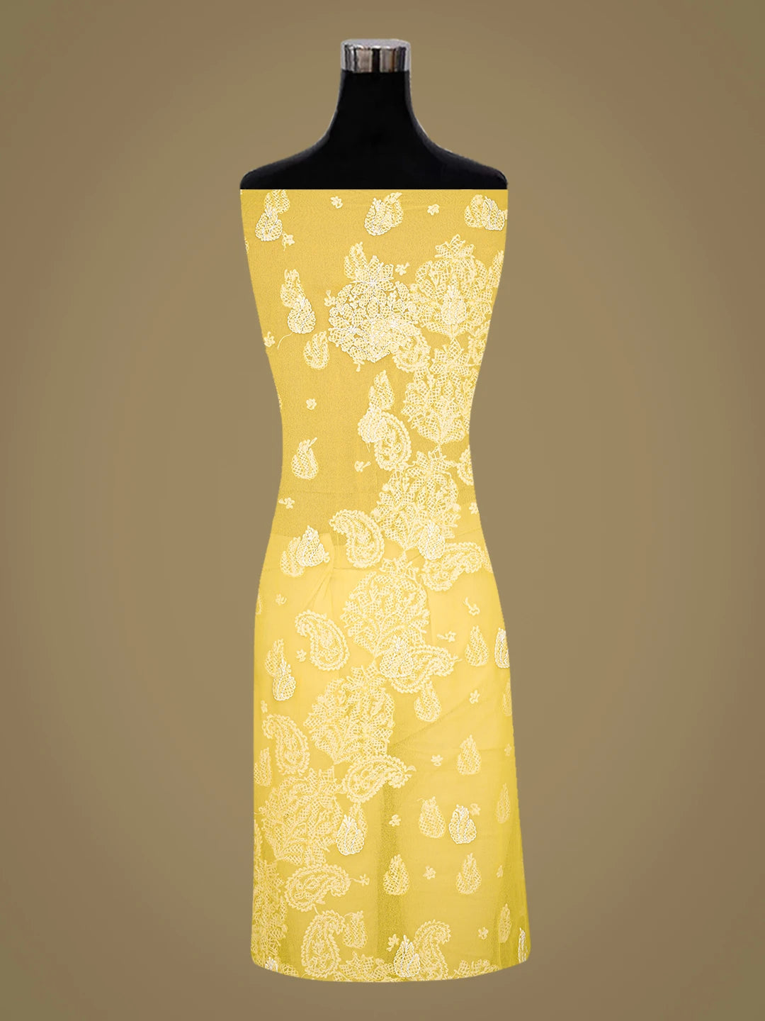 Ada Hand Embroidered Yellow Georgette Lucknowi Chikankari Unstitched Kurta Piece 01A678660
