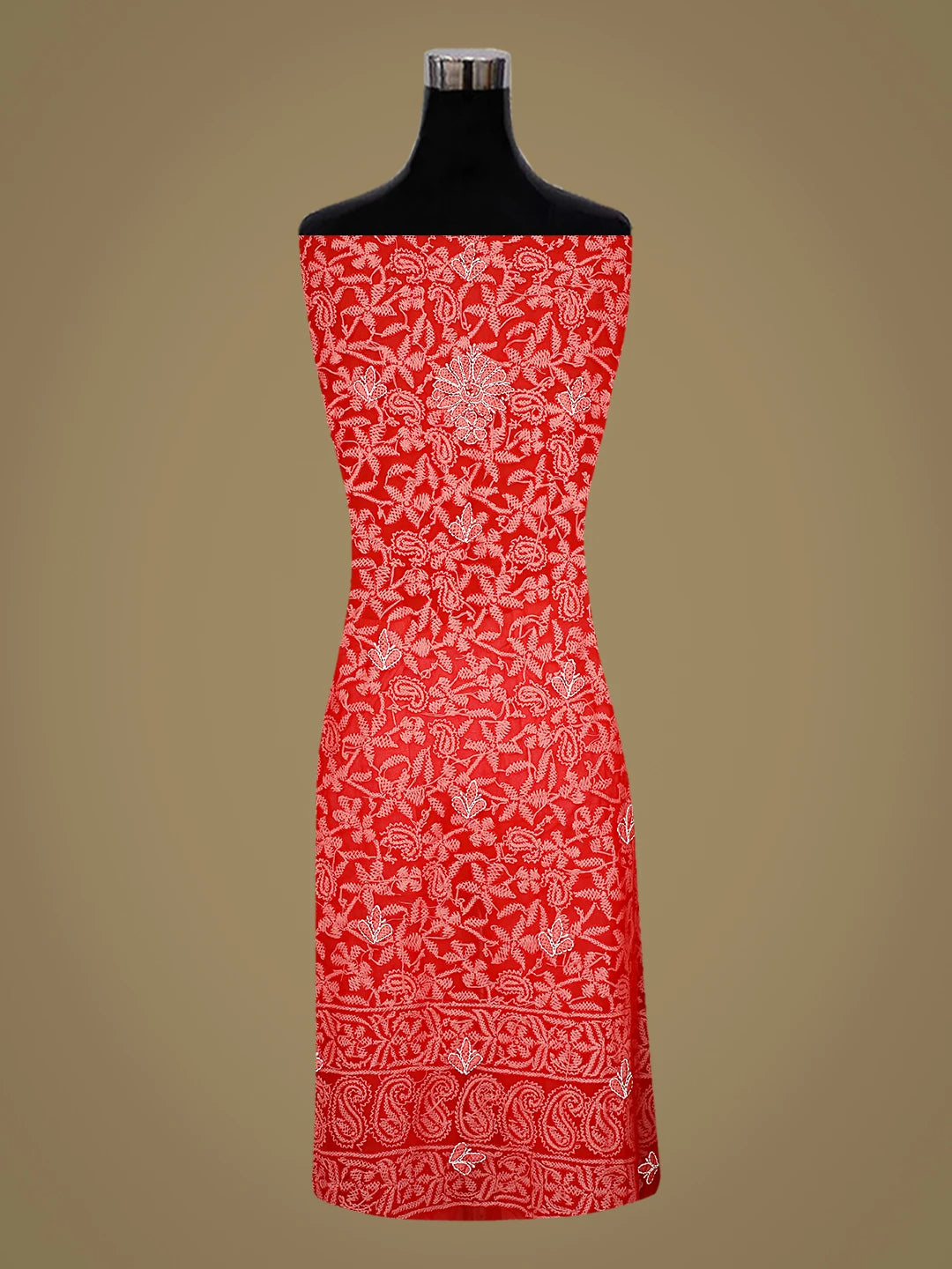 Ada Hand Embroidered Red Georgette Lucknowi Chikankari Unstitched Kurta Piece 01A785089