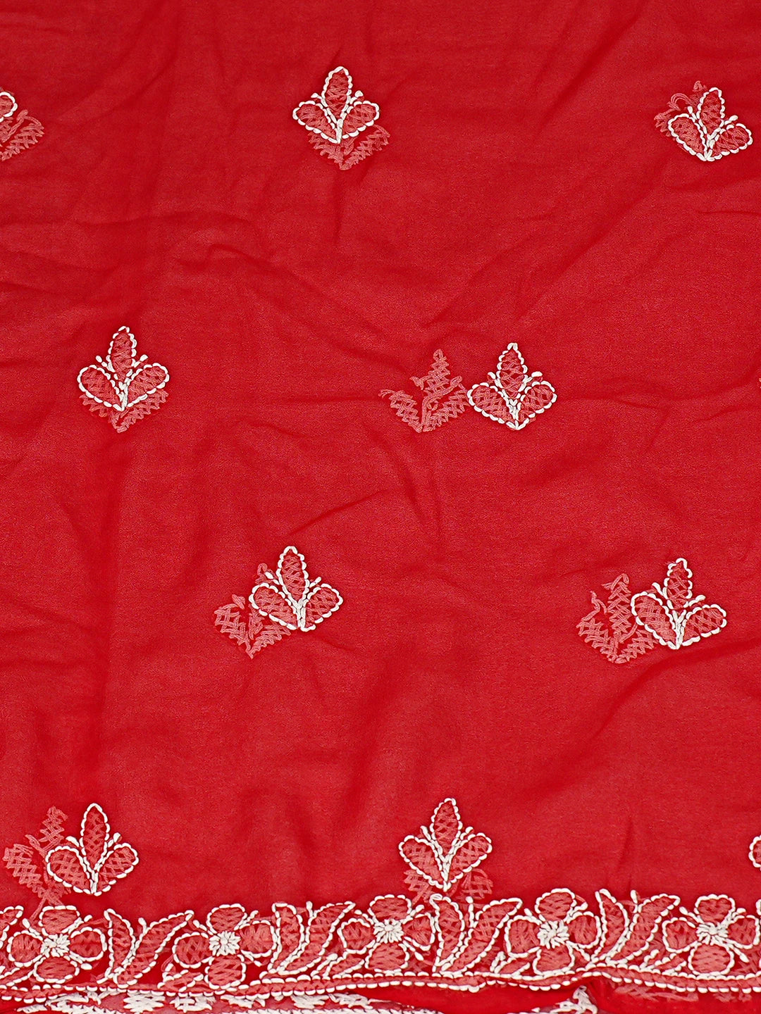 Ada Hand Embroidered Red Georgette Lucknowi Chikankari Unstitched Kurta Piece 01A785089