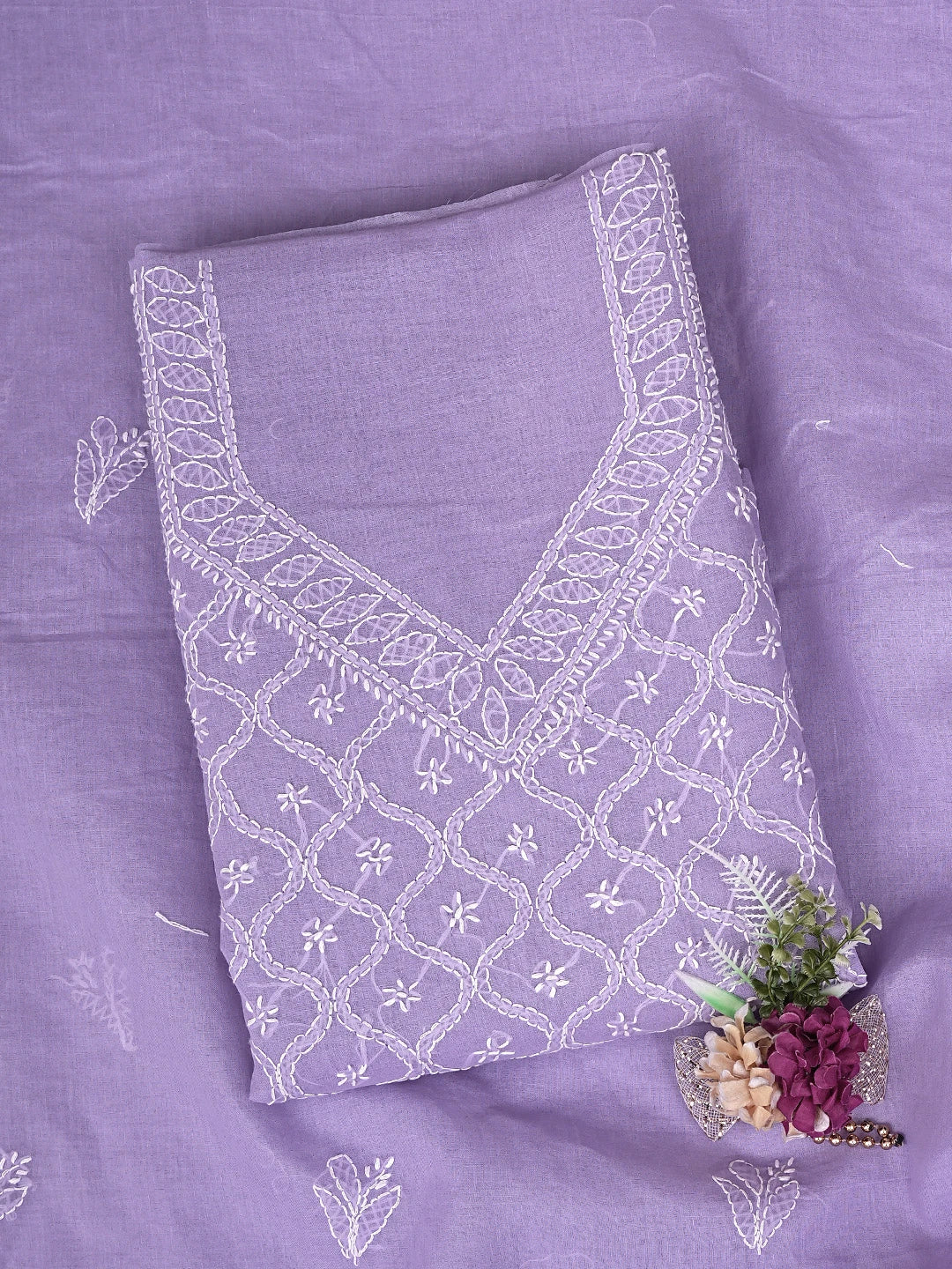 Ada Hand Embroidered Lavender Cotton Lucknowi Chikankari Unstitched Suit Piece 01A882335