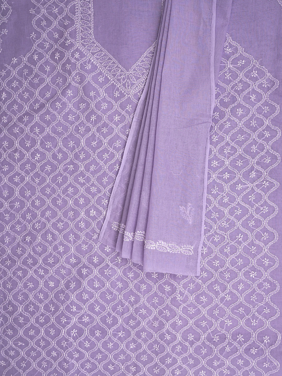 Ada Hand Embroidered Lavender Cotton Lucknowi Chikankari Unstitched Suit Piece 01A882335