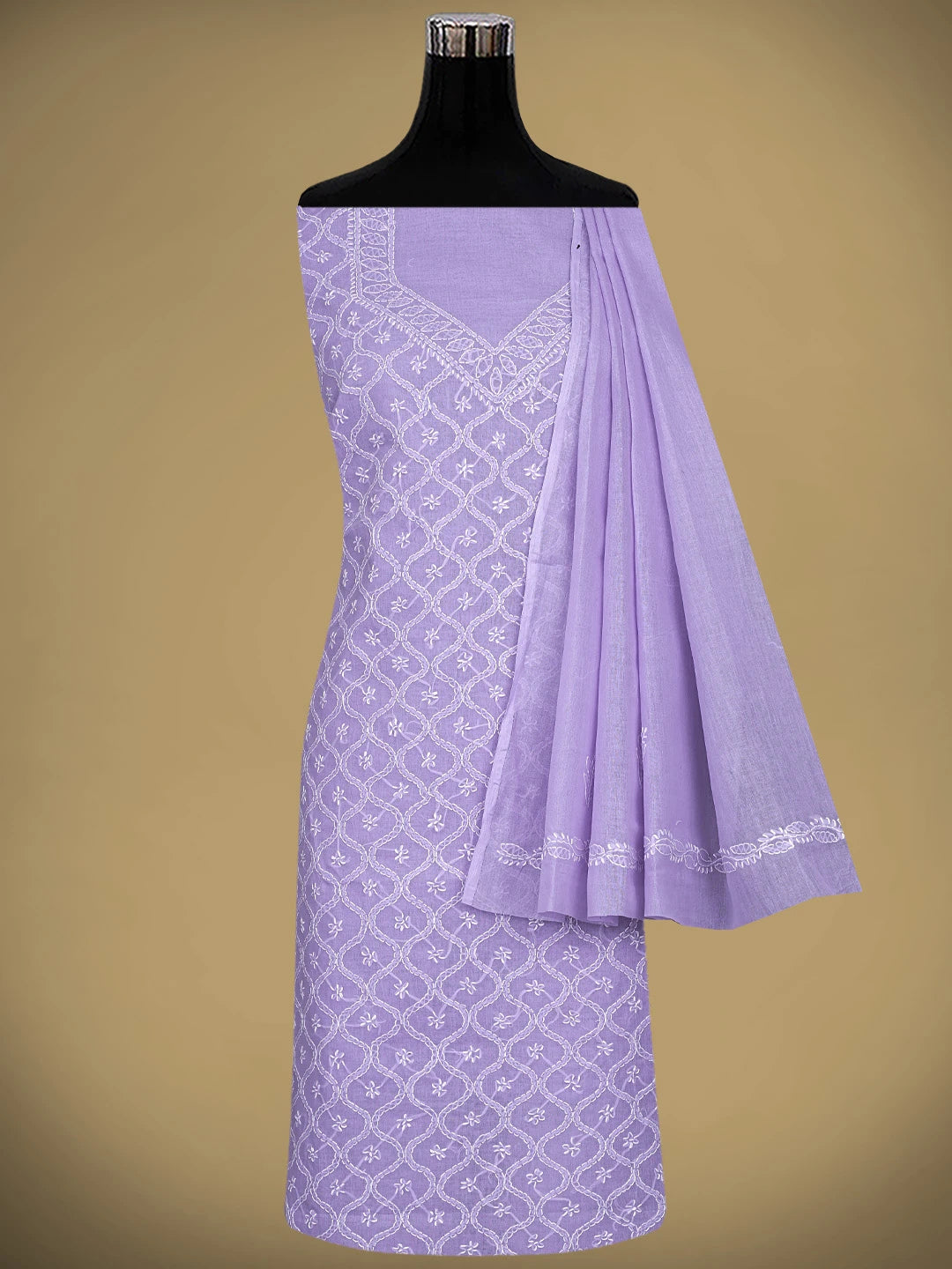 Ada Hand Embroidered Lavender Cotton Lucknowi Chikankari Unstitched Suit Piece 01A882335