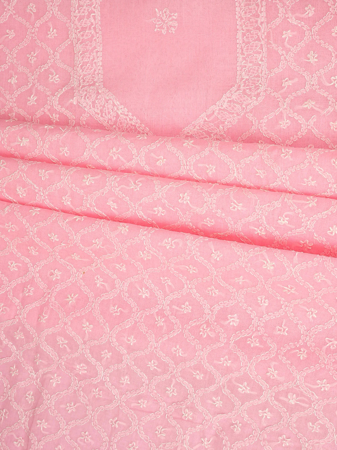 Ada Hand Embroidered Pink Cotton Lucknowi Chikankari Unstitched Suit Piece 01A854944