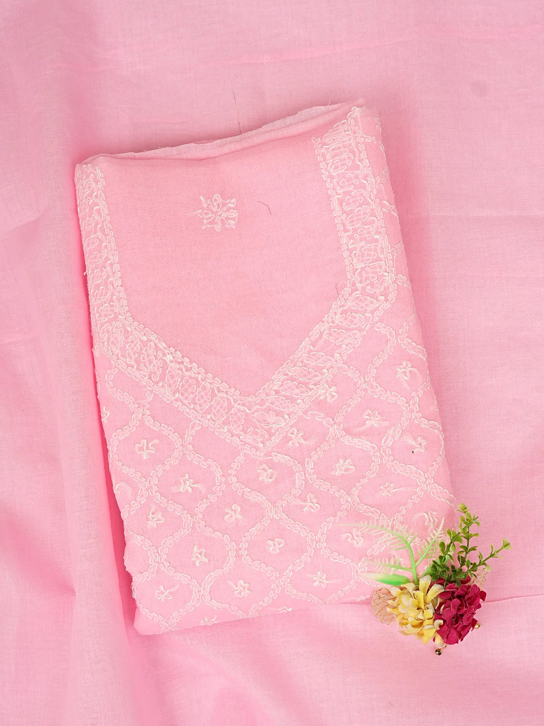 Ada Hand Embroidered Pink Cotton Lucknowi Chikankari Unstitched Suit Piece 01A854944