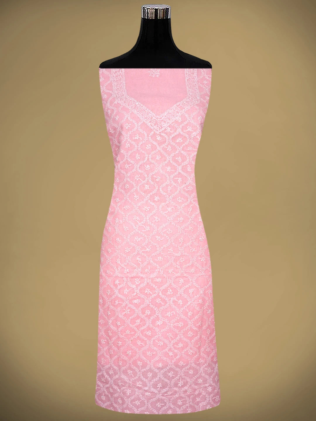 Ada Hand Embroidered Pink Cotton Lucknowi Chikankari Unstitched Suit Piece 01A854944