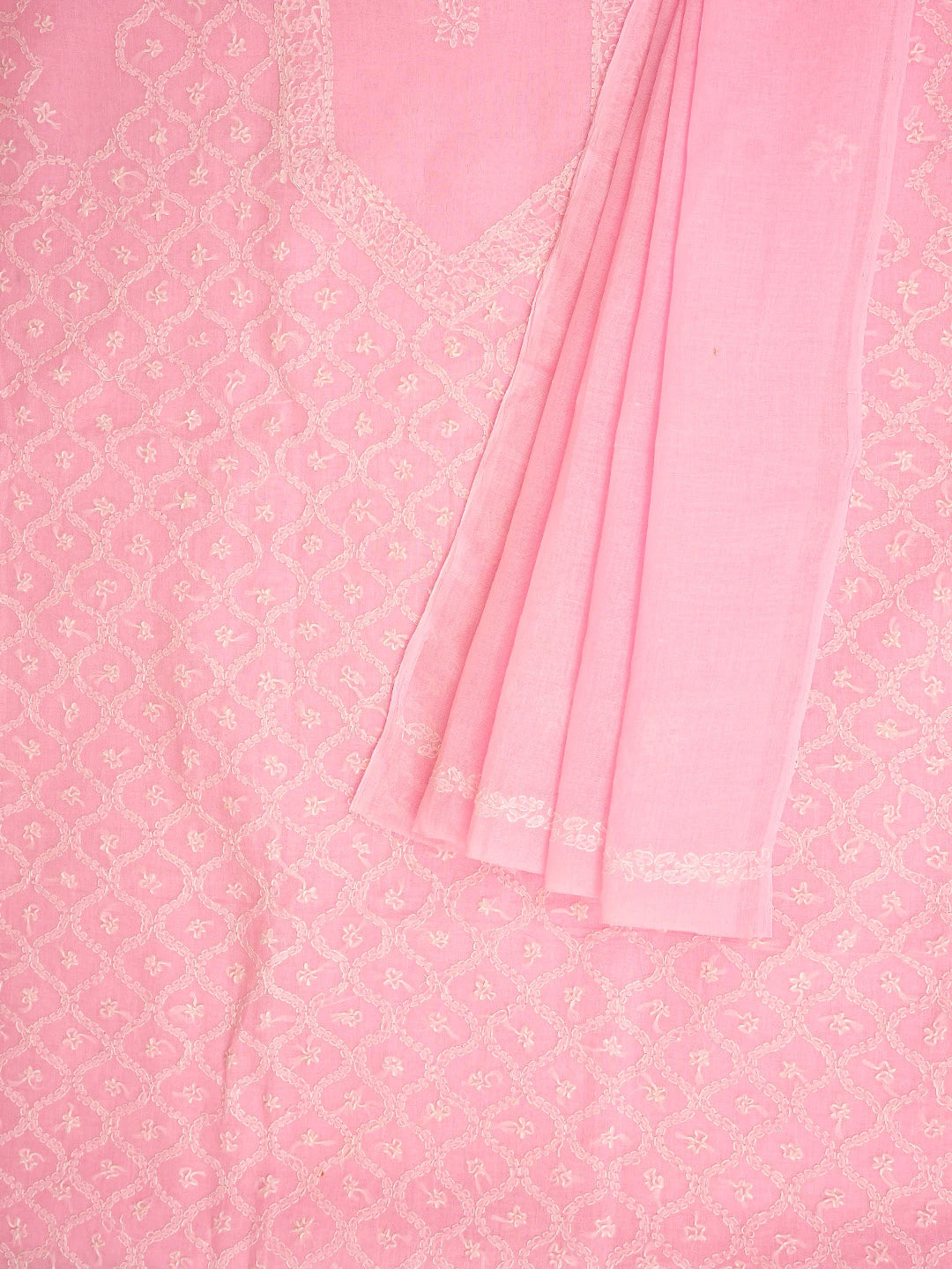 Ada Hand Embroidered Pink Cotton Lucknowi Chikankari Unstitched Suit Piece 01A854944