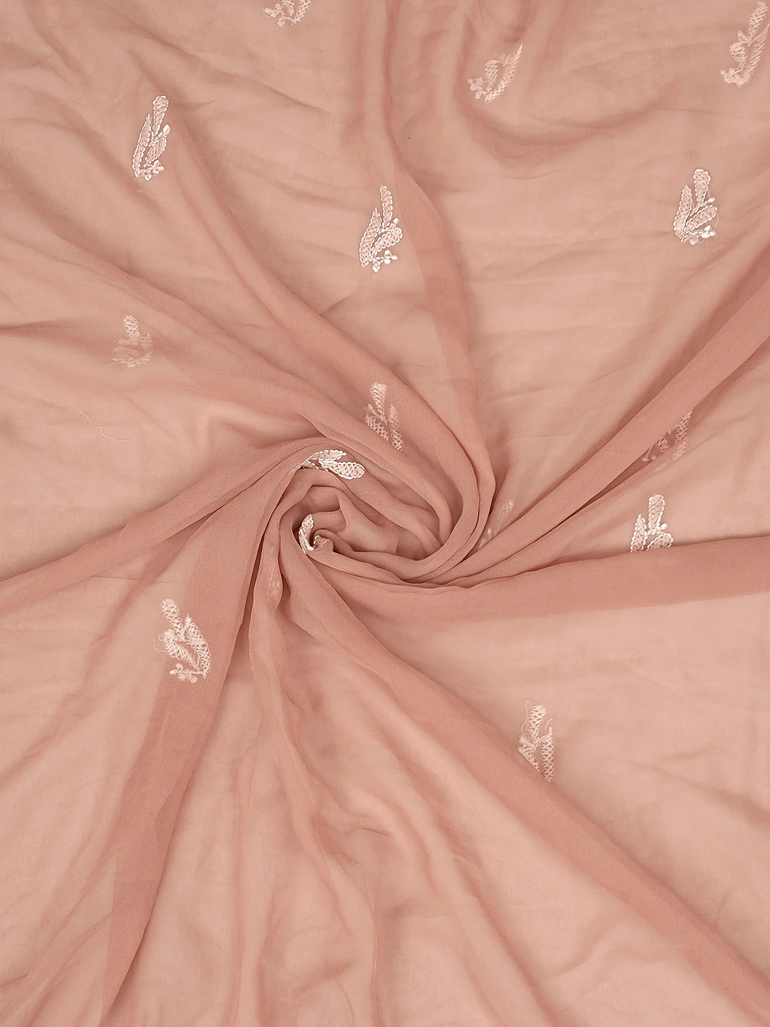 Ada Hand Embroidered Dusty Peach Georgette Lucknowi Chikankari Unstitched Suit Piece 01A878886