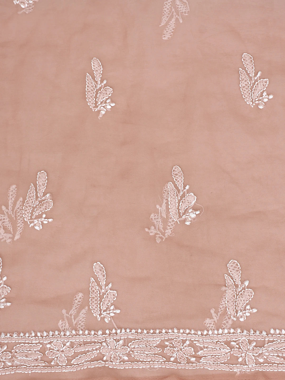 Ada Hand Embroidered Dusty Peach Georgette Lucknowi Chikankari Unstitched Suit Piece 01A878886