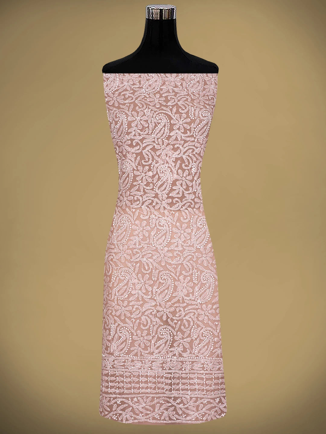 Ada Hand Embroidered Dusty Peach Georgette Lucknowi Chikankari Unstitched Suit Piece 01A878886