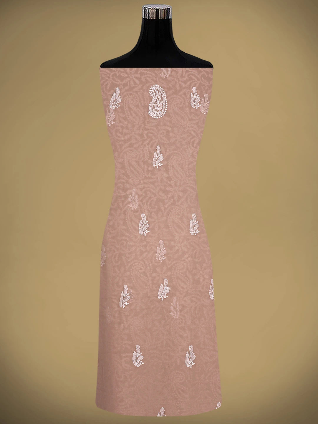 Ada Hand Embroidered Dusty Peach Georgette Lucknowi Chikankari Unstitched Suit Piece 01A878886