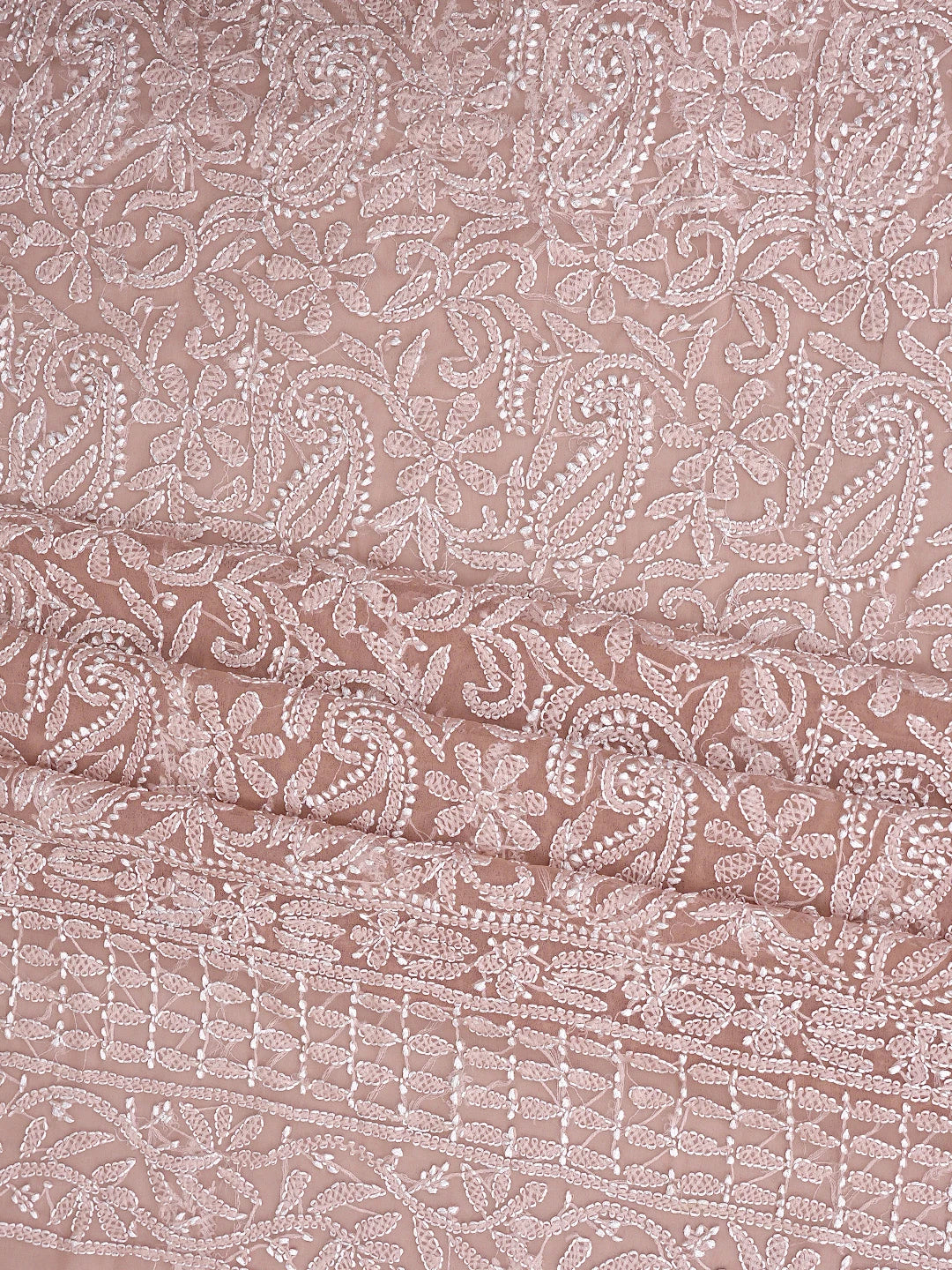 Ada Hand Embroidered Dusty Peach Georgette Lucknowi Chikankari Unstitched Suit Piece 01A878886