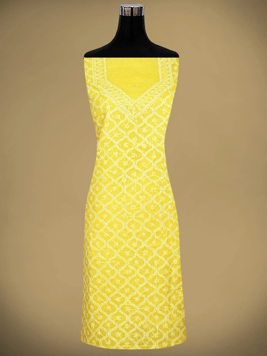 Ada Hand Embroidered Yellow Cotton Lucknowi Chikankari Unstitched Suit Piece 01A853578