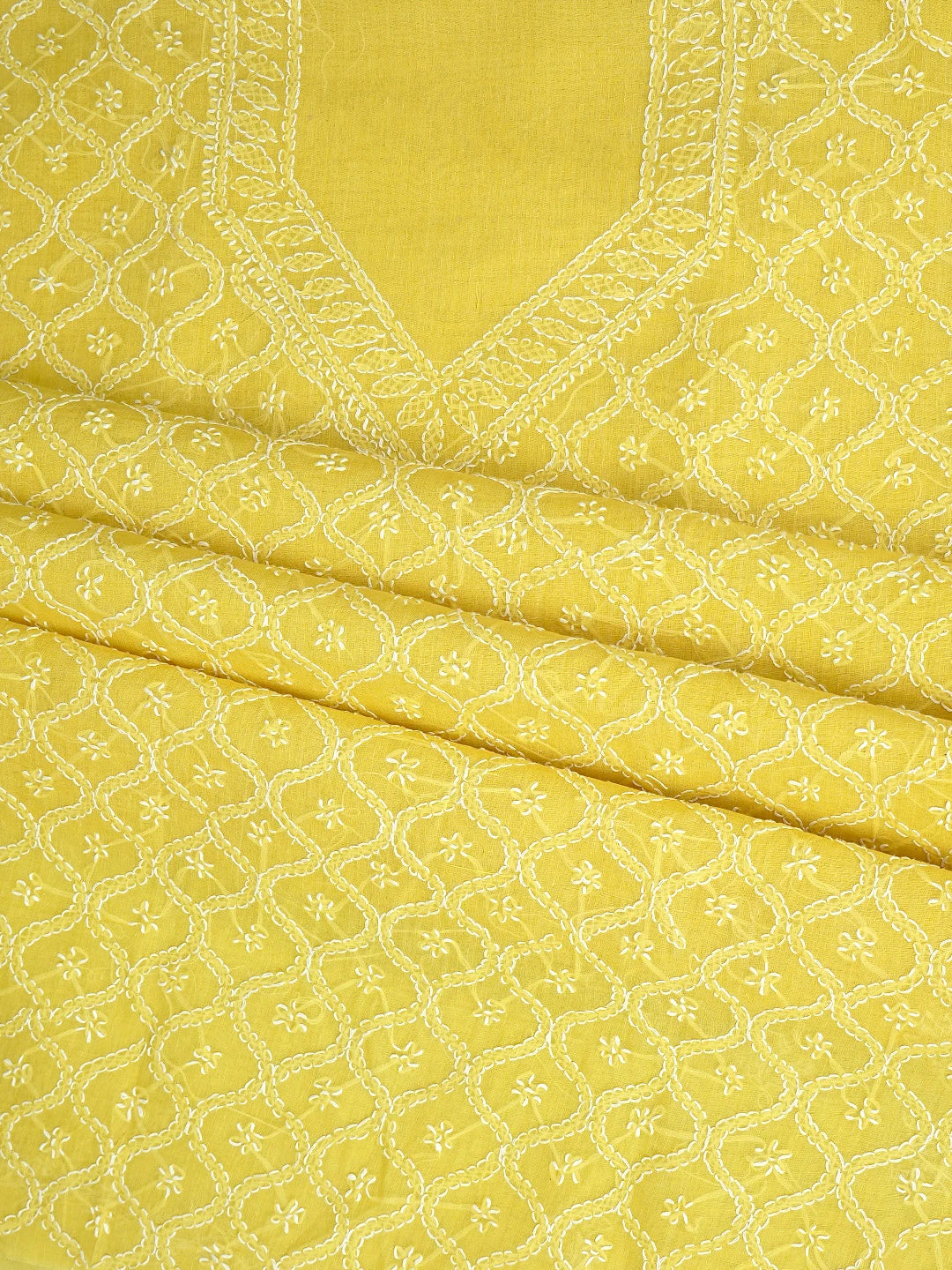 Ada Hand Embroidered Yellow Cotton Lucknowi Chikankari Unstitched Suit Piece 01A853578