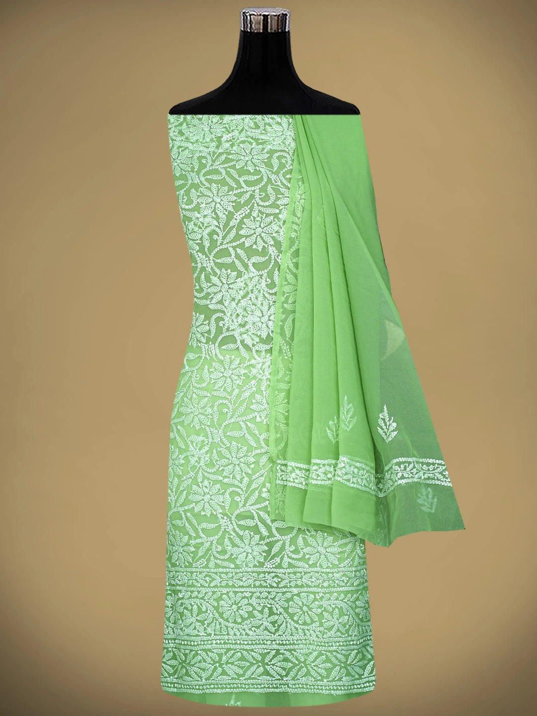 Ada Hand Embroidered Green  Georgette Lucknowi Chikankari Unstitched Suit Piece 01A878893