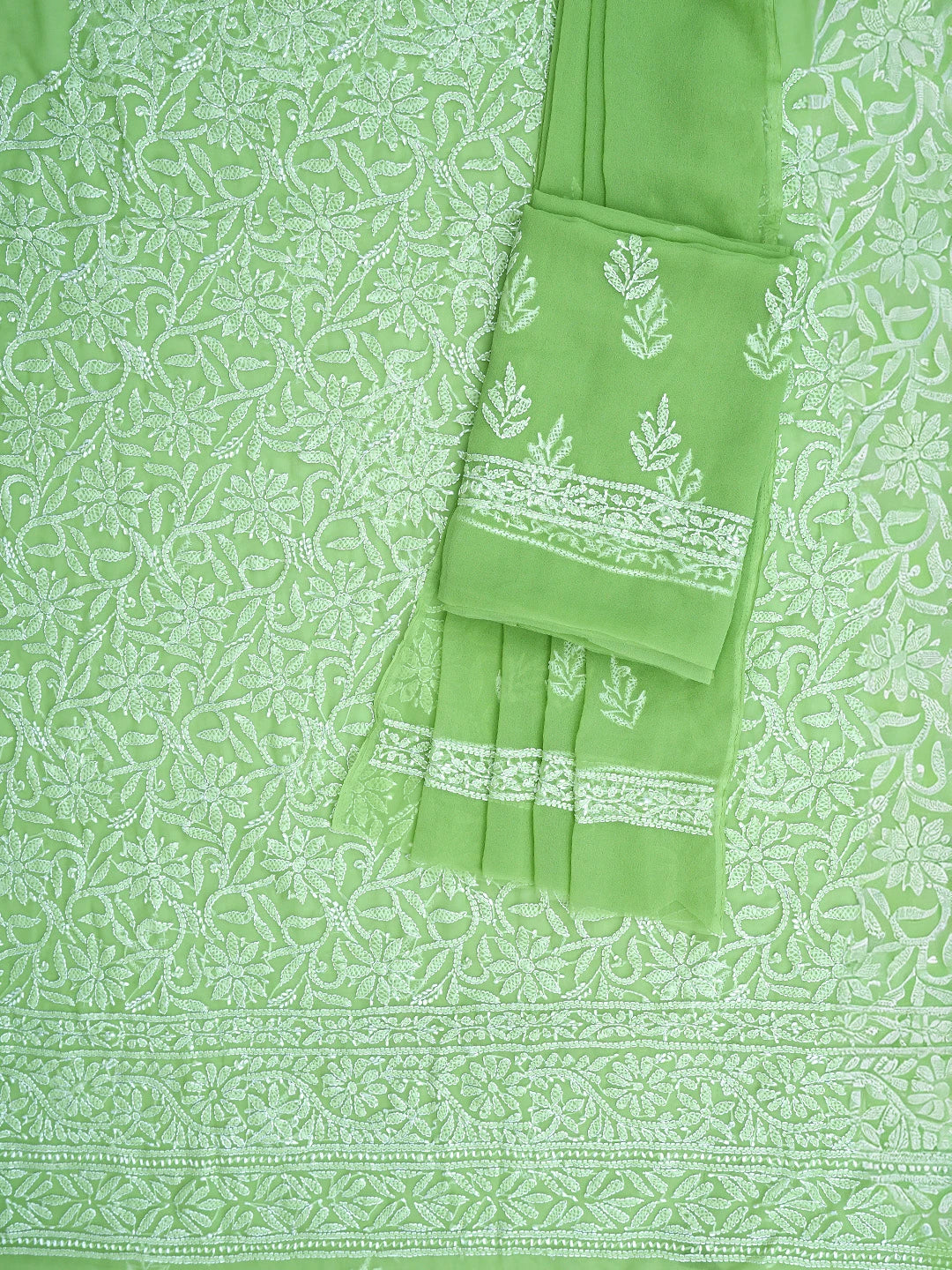Ada Hand Embroidered Green  Georgette Lucknowi Chikankari Unstitched Suit Piece 01A878893