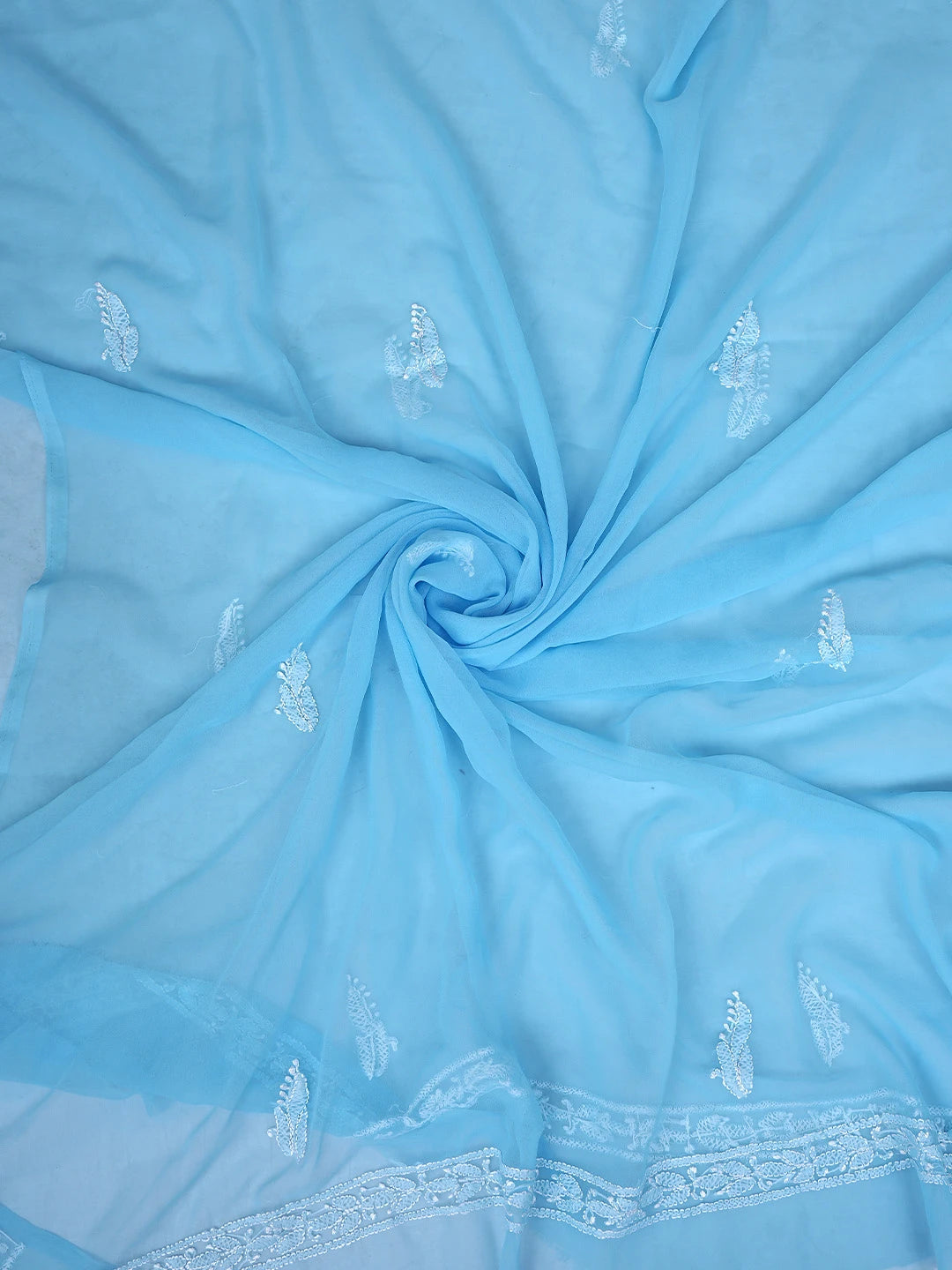 Ada Hand Embroidered Blue Georgette Lucknowi Chikankari Unstitched Suit Piece 01A878894