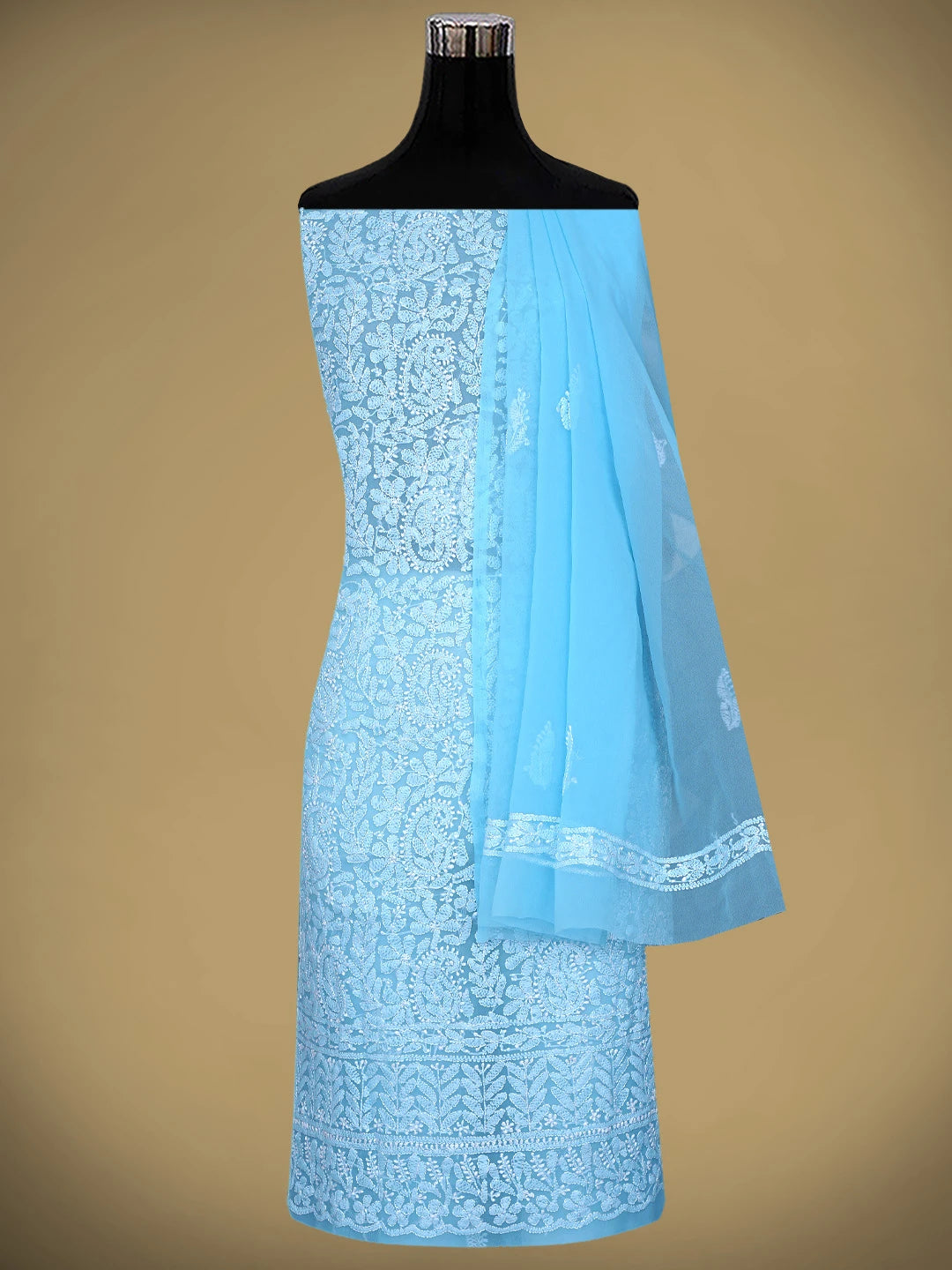 Ada Hand Embroidered Blue Georgette Lucknowi Chikankari Unstitched Suit Piece 01A878894