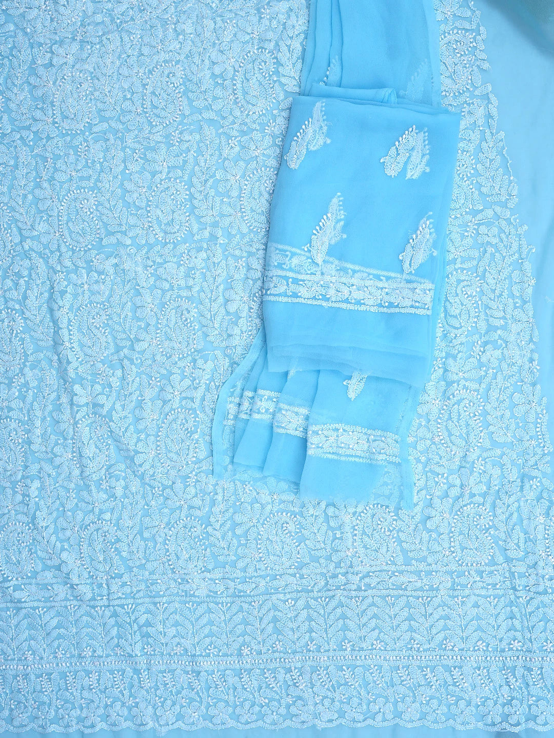 Ada Hand Embroidered Blue Georgette Lucknowi Chikankari Unstitched Suit Piece 01A878894