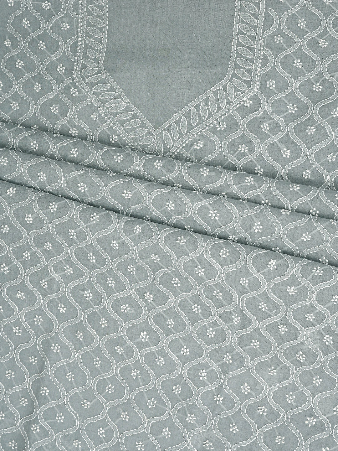 Ada Hand Embroidered Grey Cotton Lucknowi Chikankari Unstitched Suit Piece 01A882279