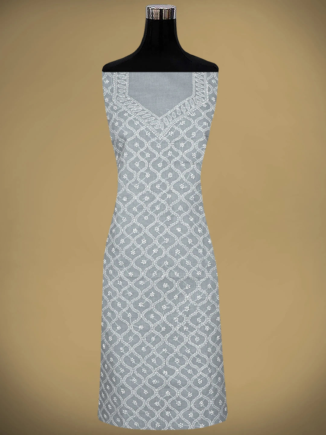 Ada Hand Embroidered Grey Cotton Lucknowi Chikankari Unstitched Suit Piece 01A882279