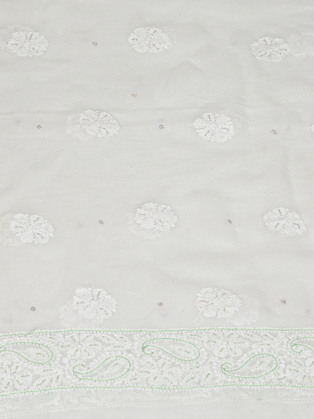 Ada Hand Embroidered White Viscose Georgette Lucknowi Chikankari Unstitched Kurta Dupatta Set With Zari Work 01A792119