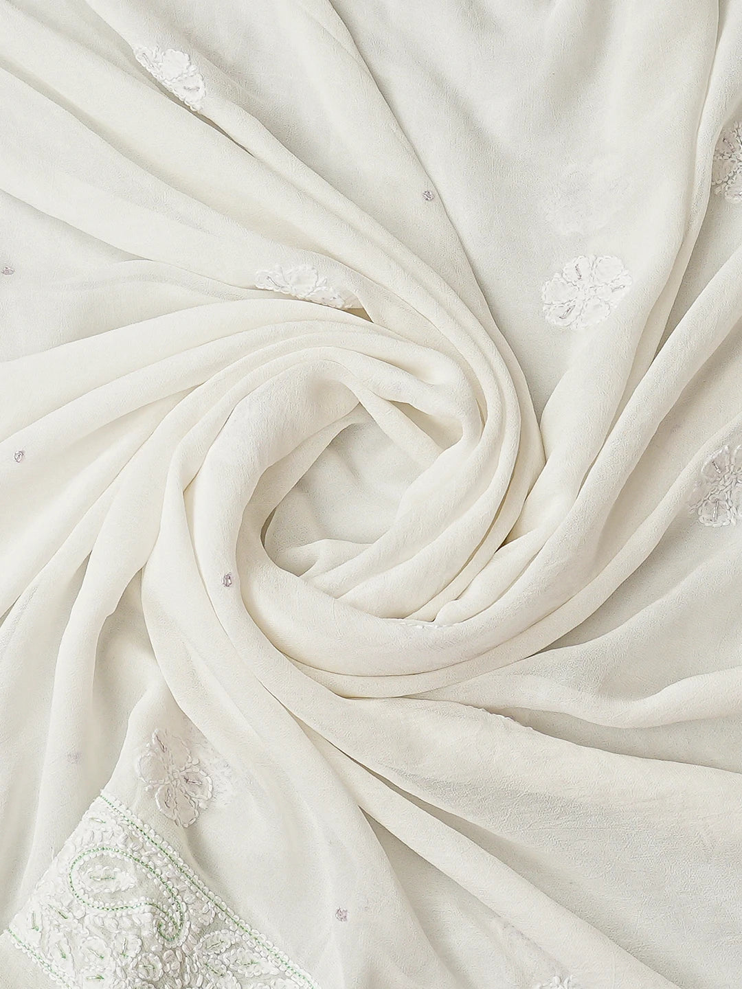 Ada Hand Embroidered White Viscose Georgette Lucknowi Chikankari Unstitched Kurta Dupatta Set With Zari Work 01A792119