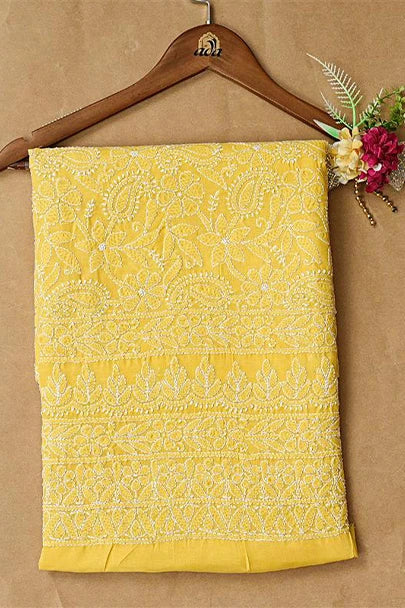 Ada Hand Embroidered Yellow Cotton Lucknowi Chikankari Unstitched Kurta Piece 01A785091