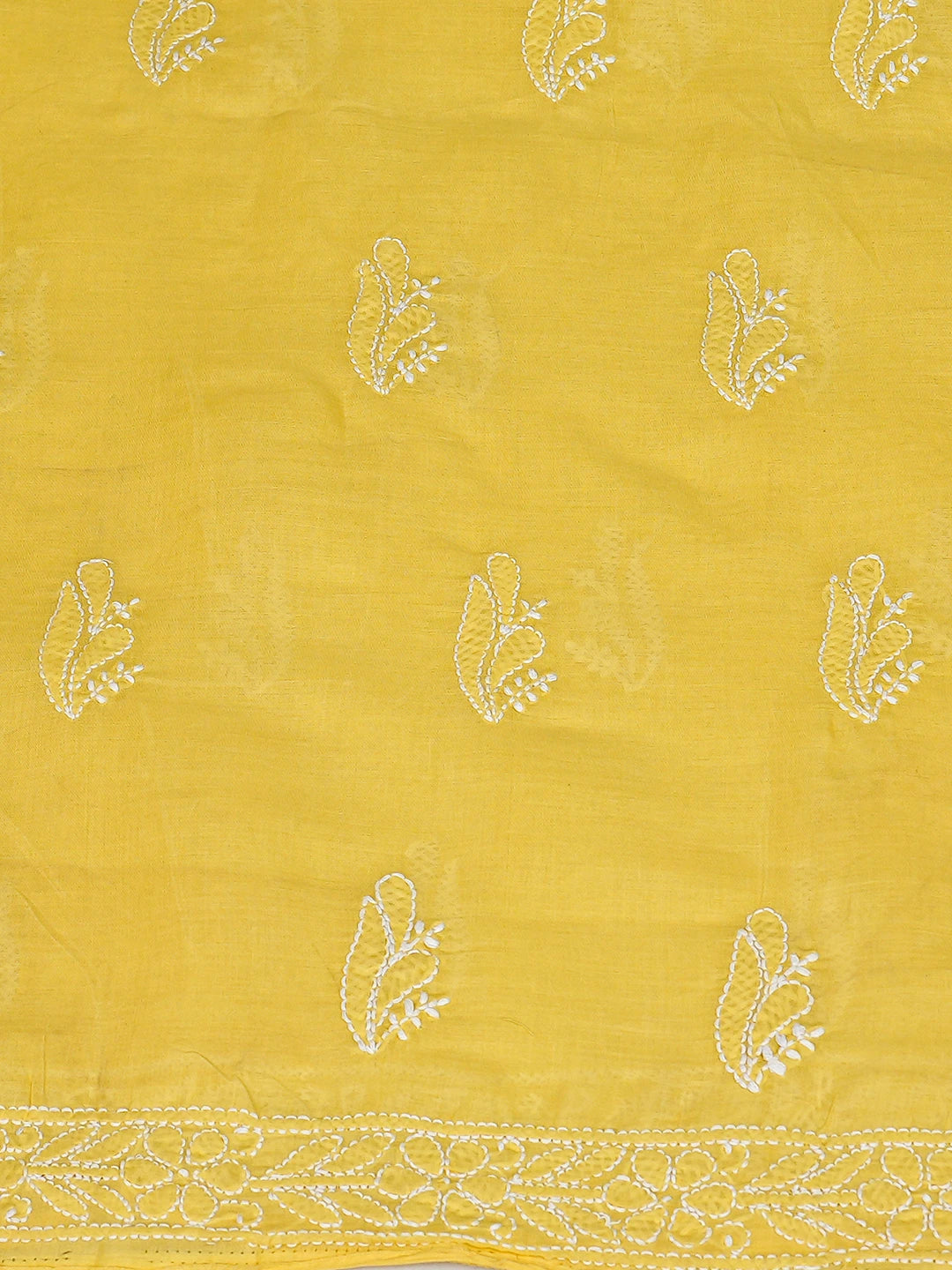Ada Hand Embroidered Yellow Cotton Lucknowi Chikankari Unstitched Kurta Piece 01A785091