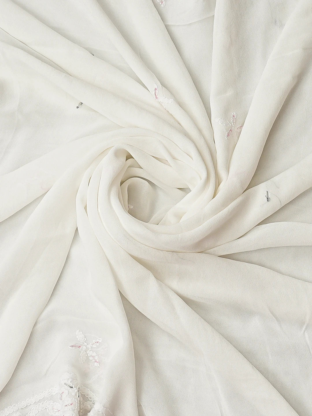 Ada Hand Embroidered White Viscose Georgette Lucknowi Chikankari Unstitched Kurta Dupatta Set With Cutdana Work 01A816572