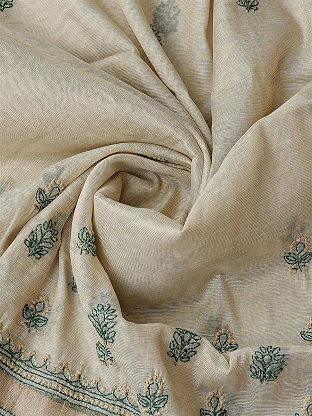 Ada Hand Embroidered Pigment Green Chanderi Lucknowi Chikankari Unstitched Kurta Dupatta Set 01A879595