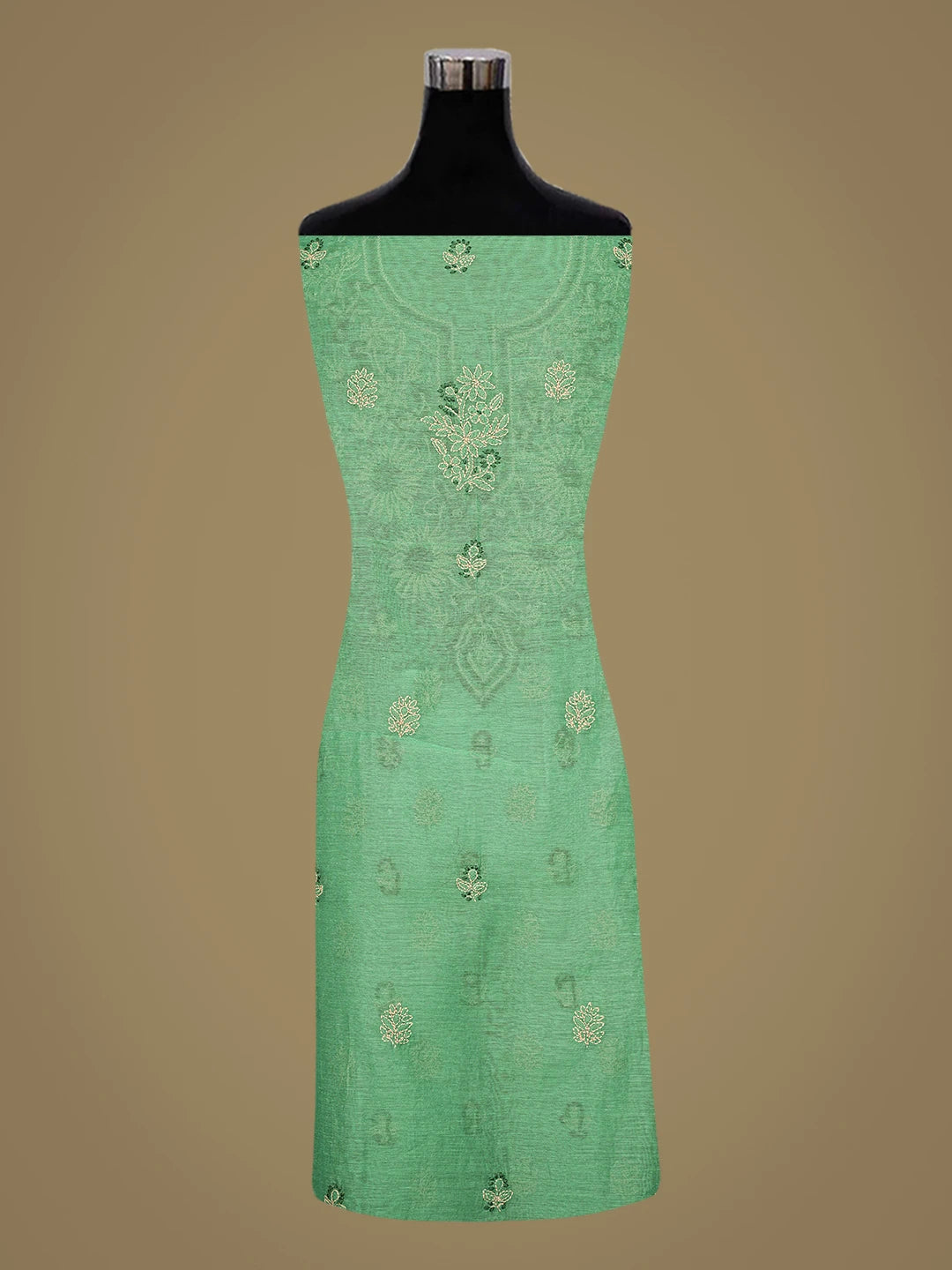 Ada Hand Embroidered Pigment Green Chanderi Lucknowi Chikankari Unstitched Kurta Dupatta Set 01A879595