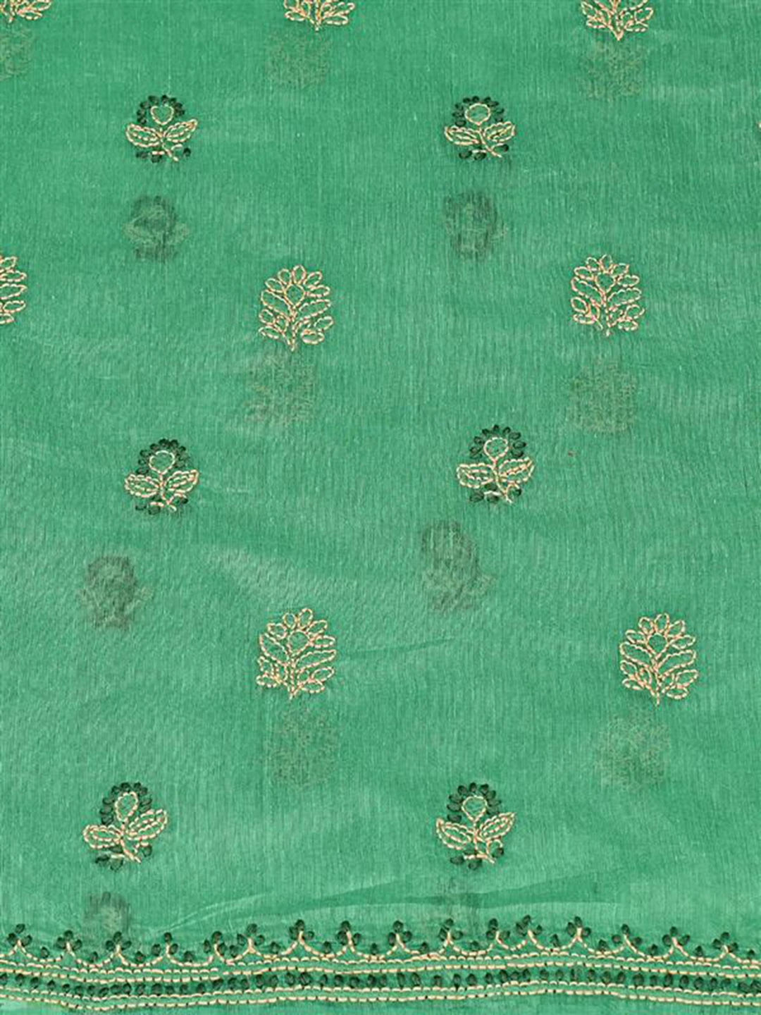 Ada Hand Embroidered Pigment Green Chanderi Lucknowi Chikankari Unstitched Kurta Dupatta Set 01A879595