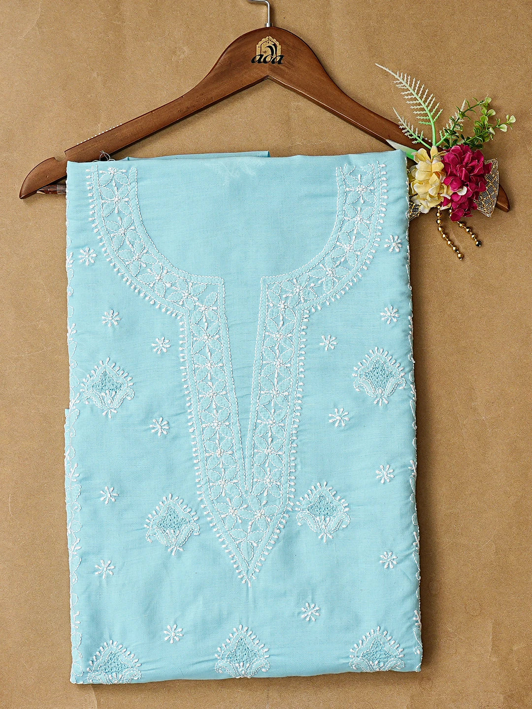 Ada Hand Embroidered Blue Cotton Lucknowi Chikankari Unstitched Kurta Piece 01A772859