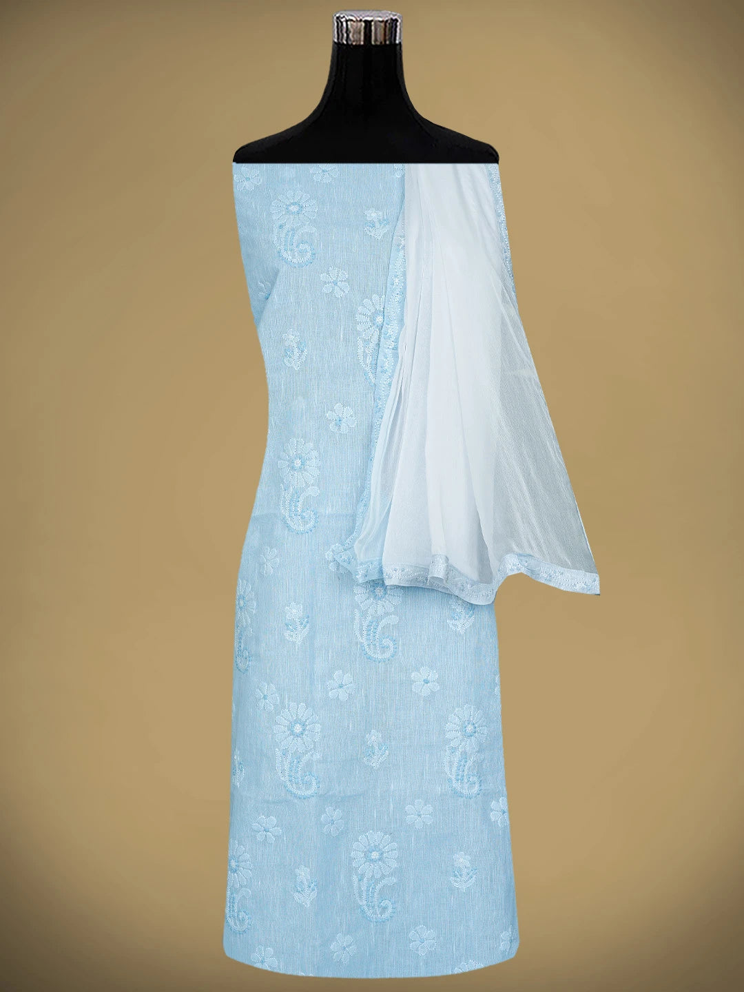 Ada Hand Embroidered Sky Blue Linen Lucknowi Chikankari Unstitched Suit Piece 01A885338