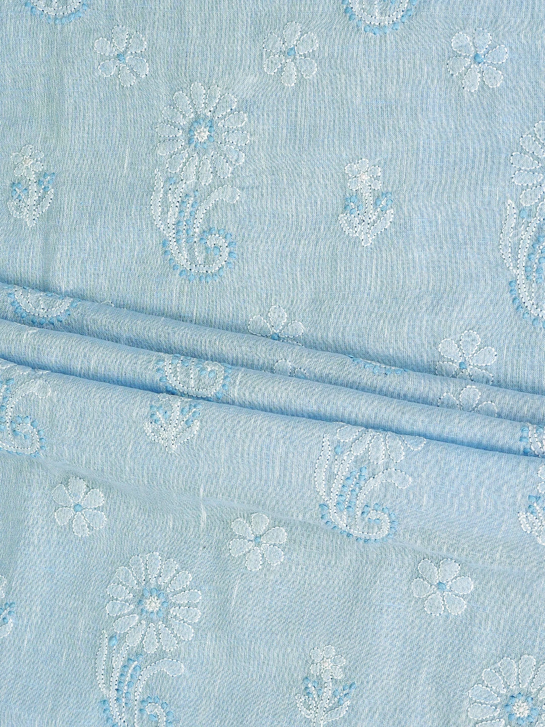 Ada Hand Embroidered Sky Blue Linen Lucknowi Chikankari Unstitched Suit Piece 01A885338